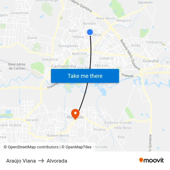 Araújo Viana to Alvorada map