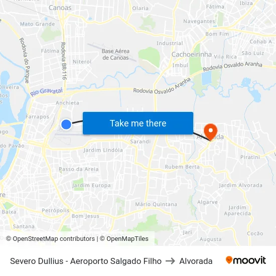 Severo Dullius - Aeroporto Salgado Filho to Alvorada map