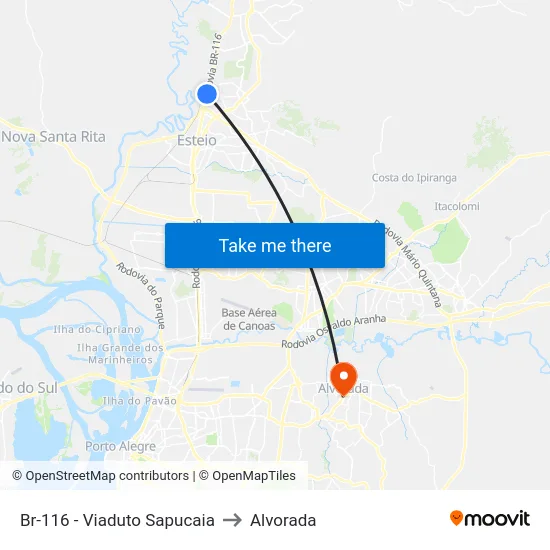 Br-116 - Viaduto Sapucaia to Alvorada map
