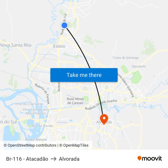 Br-116 - Atacadão to Alvorada map