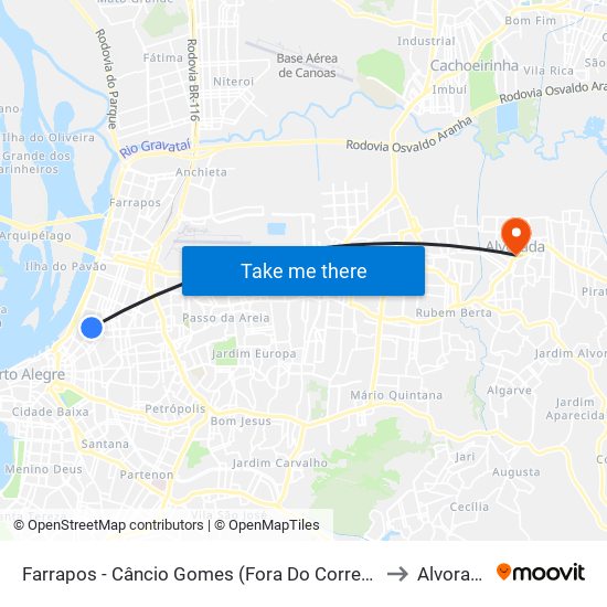 Farrapos - Câncio Gomes (Fora Do Corredor) to Alvorada map