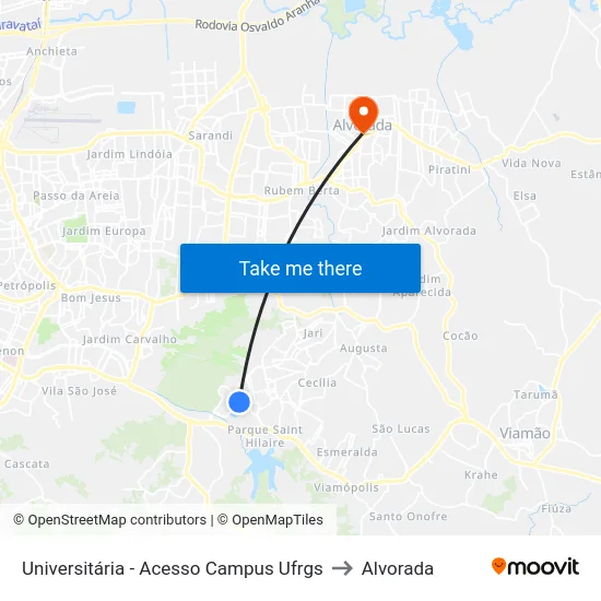 Universitária - Acesso Campus Ufrgs to Alvorada map