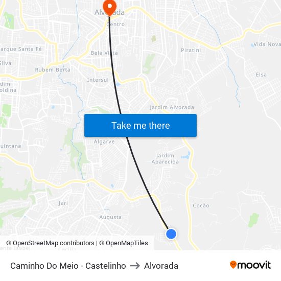 Caminho Do Meio - Castelinho to Alvorada map