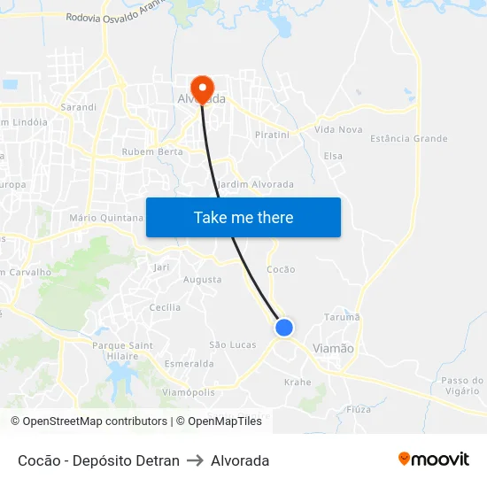 Cocão - Depósito Detran to Alvorada map
