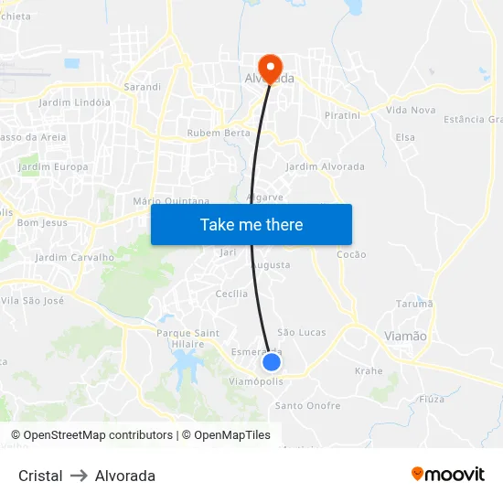 Cristal to Alvorada map