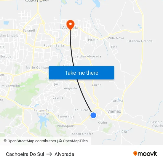 Cachoeira Do Sul to Alvorada map