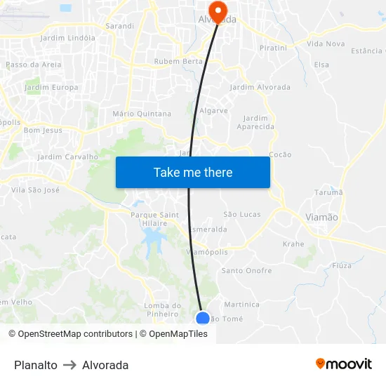 Planalto to Alvorada map