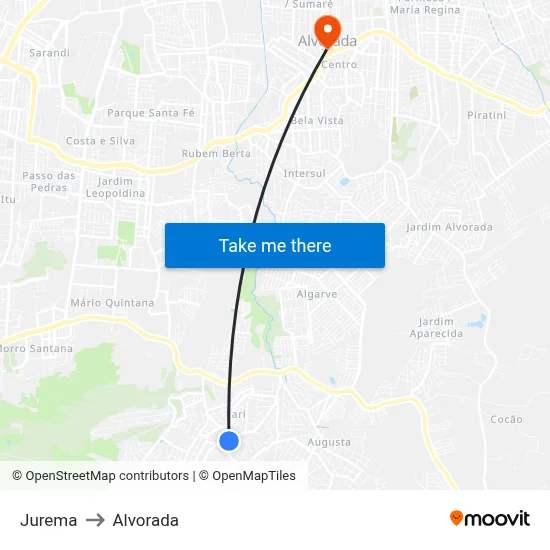 Jurema to Alvorada map