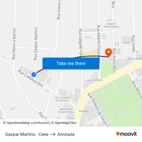 Gaspar Martins - Ceee to Alvorada map