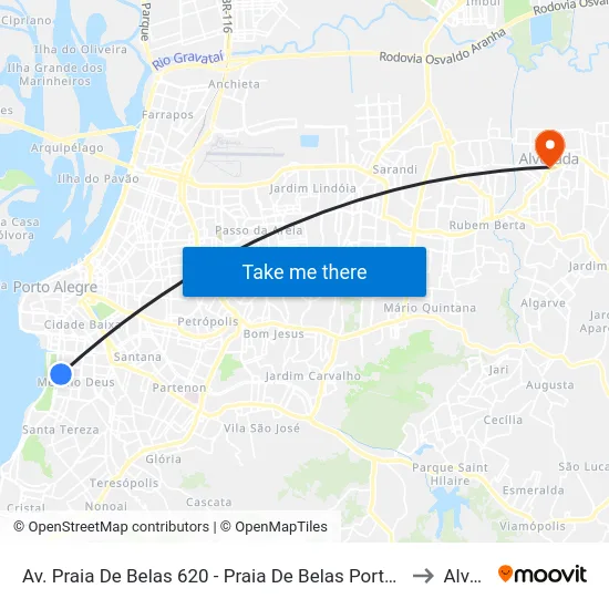 Av. Praia De Belas 620 - Praia De Belas Porto Alegre - Rs 90110-000 Brasil to Alvorada map