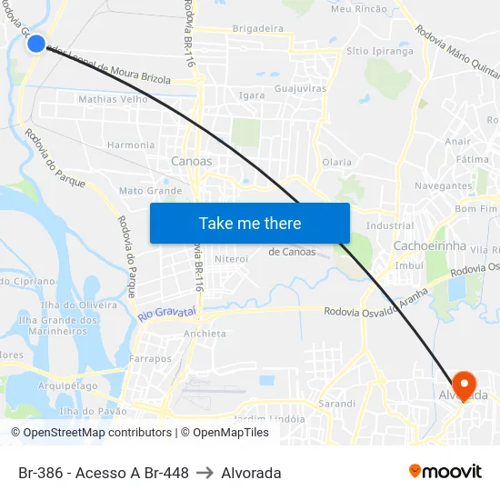 Br-386 - Acesso A Br-448 to Alvorada map