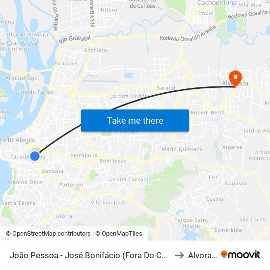 João Pessoa - José Bonifácio (Fora Do Corredor) to Alvorada map