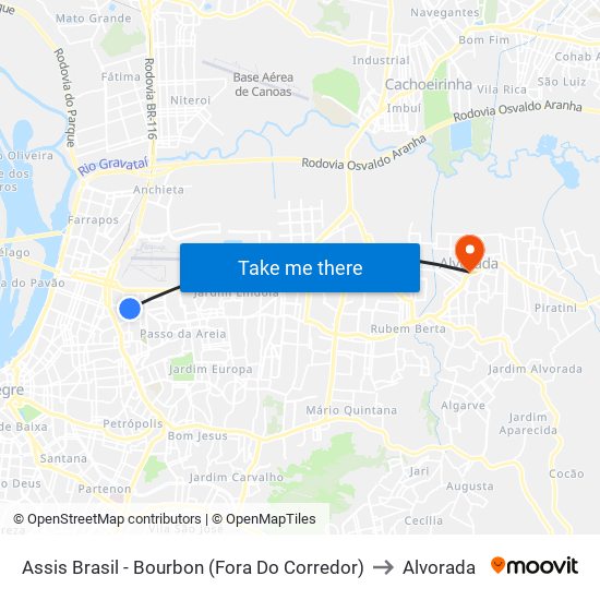 Assis Brasil - Bourbon (Fora Do Corredor) to Alvorada map