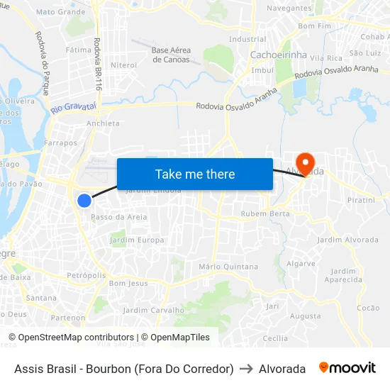 Assis Brasil - Bourbon (Fora Do Corredor) to Alvorada map