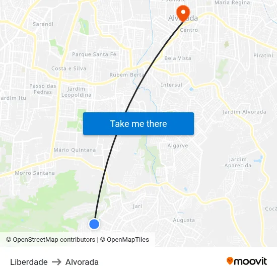 Liberdade to Alvorada map