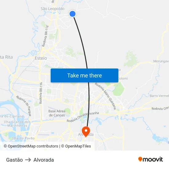 Gastão to Alvorada map