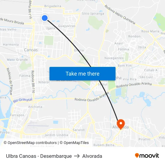Ulbra Canoas - Desembarque to Alvorada map