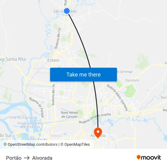 Portão to Alvorada map