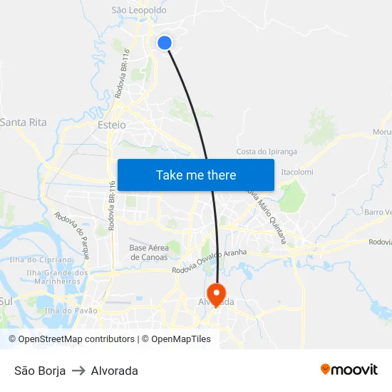 São Borja to Alvorada map
