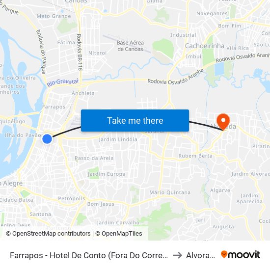 Farrapos - Hotel De Conto (Fora Do Corredor) to Alvorada map