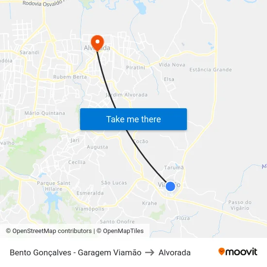 Bento Gonçalves - Garagem Viamão to Alvorada map