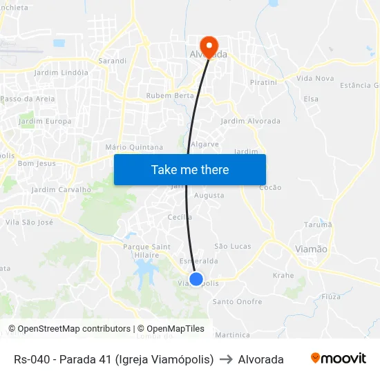 Rs-040 - Parada 41 (Igreja Viamópolis) to Alvorada map