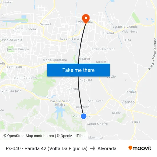 Rs-040 - Parada 42 (Volta Da Figueira) to Alvorada map