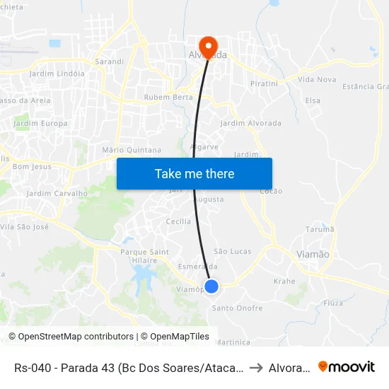 Rs-040 - Parada 43 (Bc Dos Soares/Atacadão) to Alvorada map