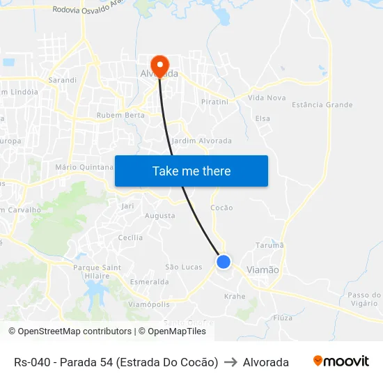 Rs-040 - Parada 54 (Estrada Do Cocão) to Alvorada map