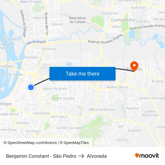 Benjamin Constant - São Pedro to Alvorada map