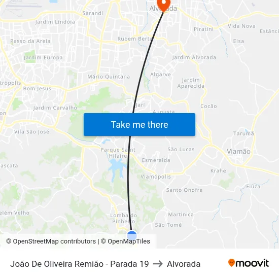 João De Oliveira Remião - Parada 19 to Alvorada map