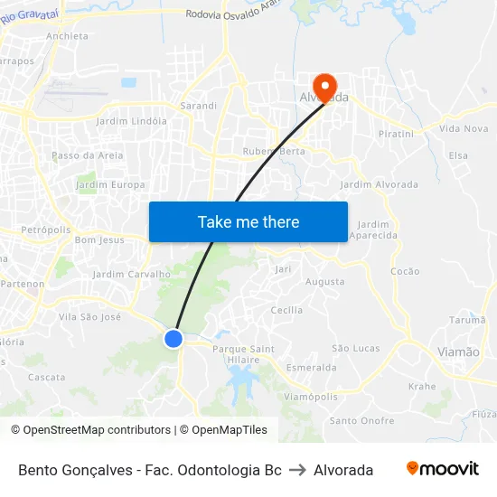 Bento Gonçalves - Fac. Odontologia Bc to Alvorada map