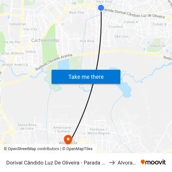 Dorival Cândido Luz De Oliveira - Parada 63 to Alvorada map