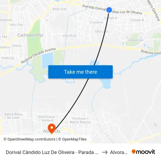 Dorival Cândido Luz De Oliveira - Parada 68 to Alvorada map