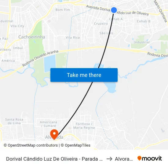 Dorival Cândido Luz De Oliveira - Parada 68 to Alvorada map