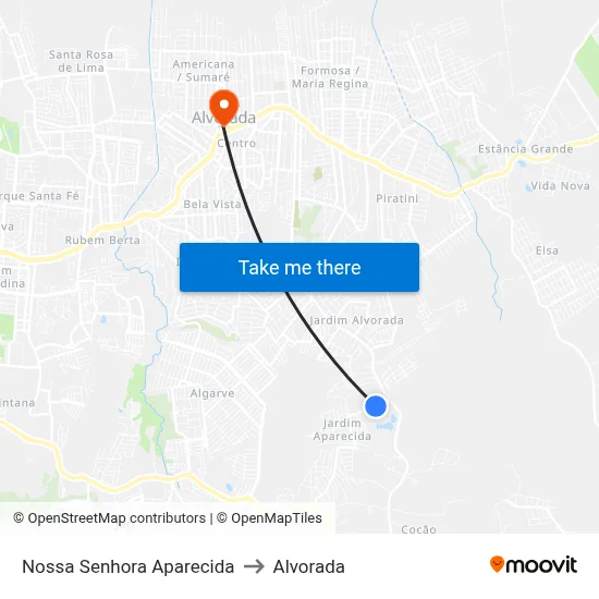 Nossa Senhora Aparecida to Alvorada map