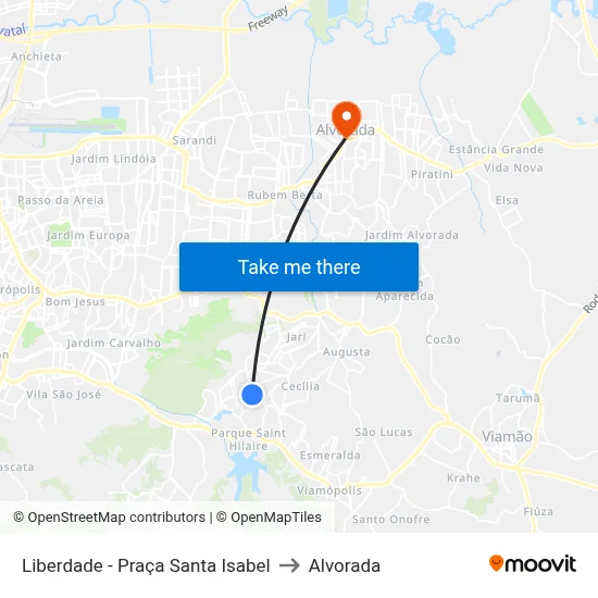 Liberdade - Praça Santa Isabel to Alvorada map