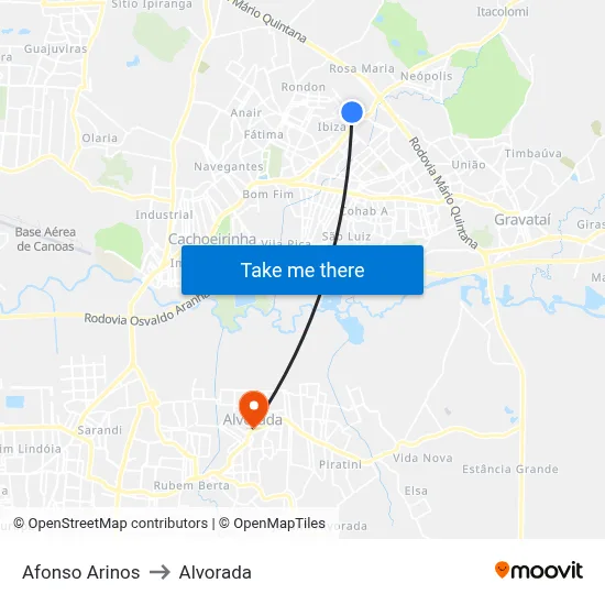 Afonso Arinos to Alvorada map