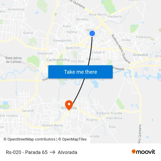 Rs-020 - Parada 65 to Alvorada map