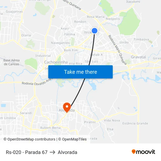 Rs-020 - Parada 67 to Alvorada map