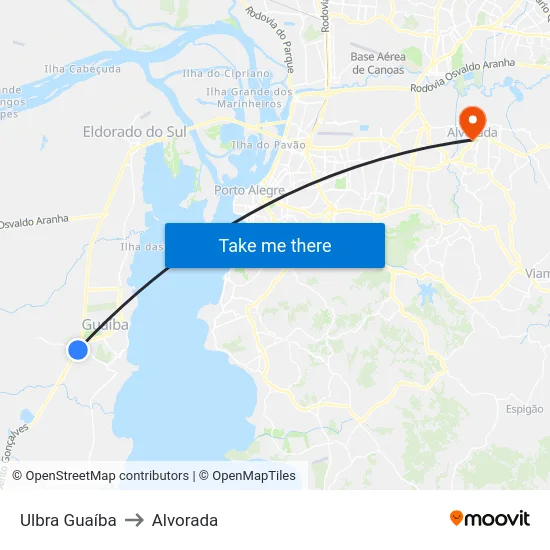 Ulbra Guaíba to Alvorada map