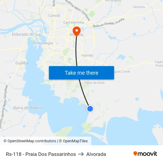 Rs-118 - Praia Dos Passarinhos to Alvorada map