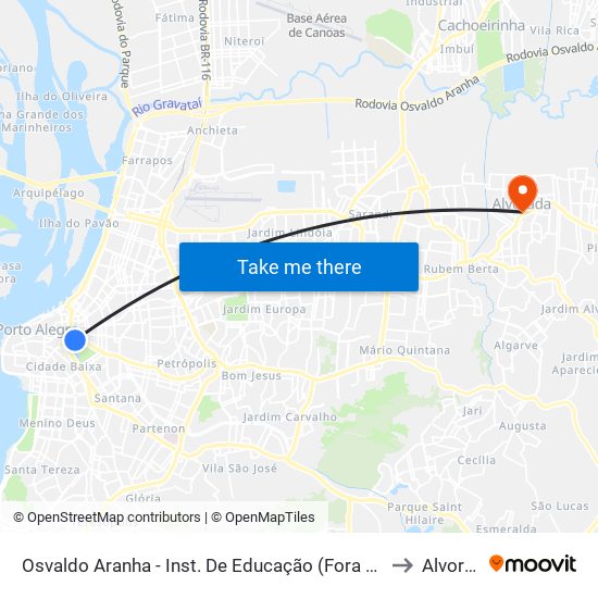Osvaldo Aranha - Inst. De Educação (Fora Do Corredor) to Alvorada map