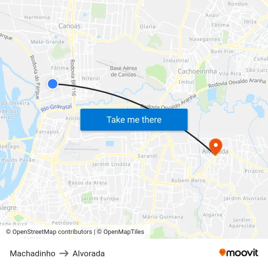 Machadinho to Alvorada map