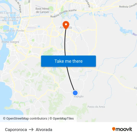 Capororoca to Alvorada map