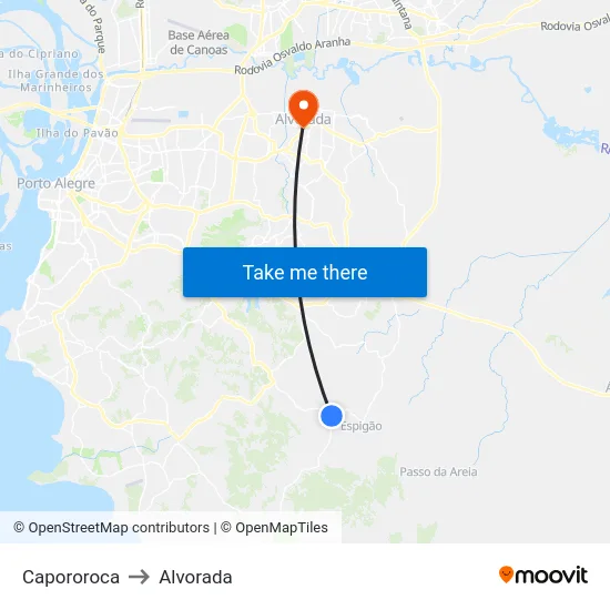 Capororoca to Alvorada map