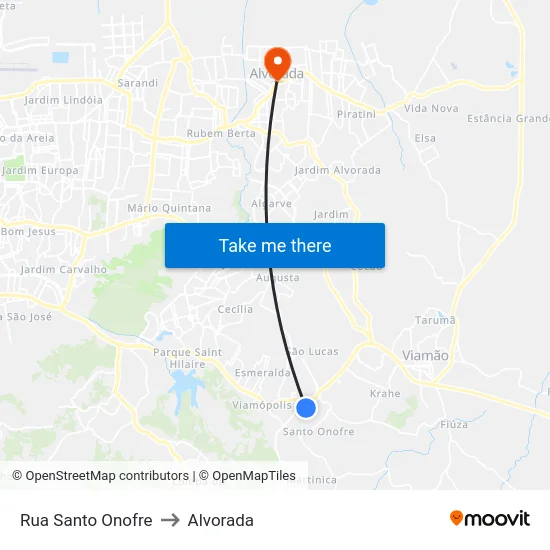 Rua Santo Onofre to Alvorada map