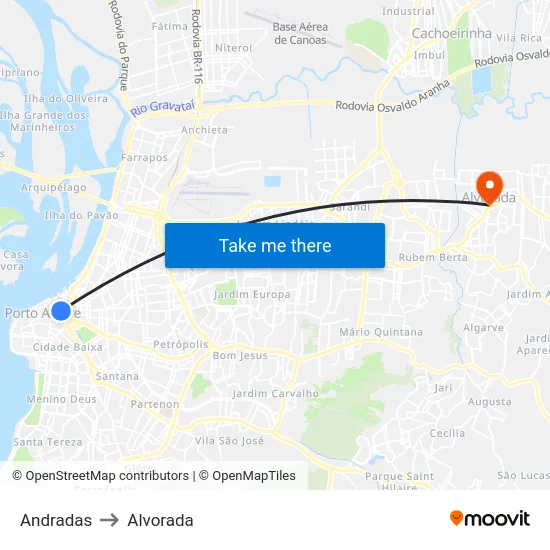Andradas to Alvorada map