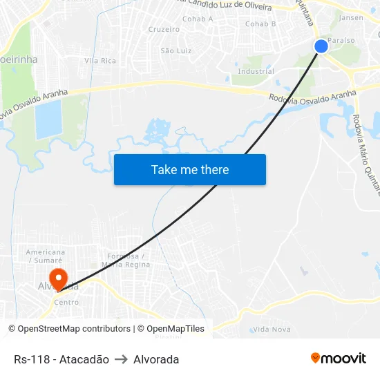Rs-118 - Atacadão to Alvorada map