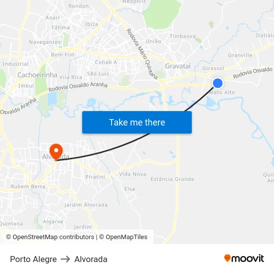 Porto Alegre to Alvorada map